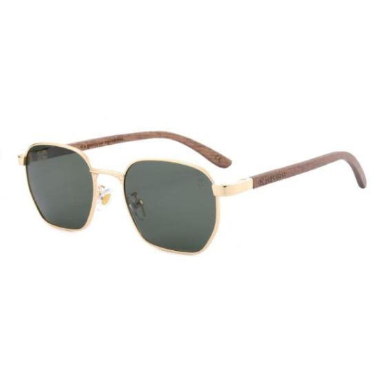 Vesper  Acetate Hexagonal Wooden Sunglasses