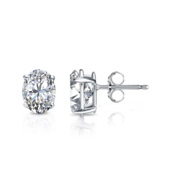 Bright White Pristine Oval Lab Grown Diamond Stud in 14K White Gold 1.00ct, Color-GH,Clarity-VS