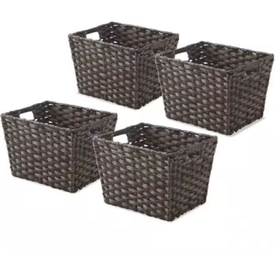 Set of 4 Split Rattique Totes in Driftwood,11.5 L x 9.5 W x 7.5 H inches