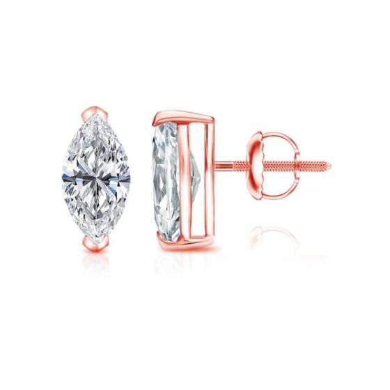 Bright White Pinnacle Marquise Lab Grown Diamond Screwback Stud in 14K Rose Gold 0.90ct, GH, VVS