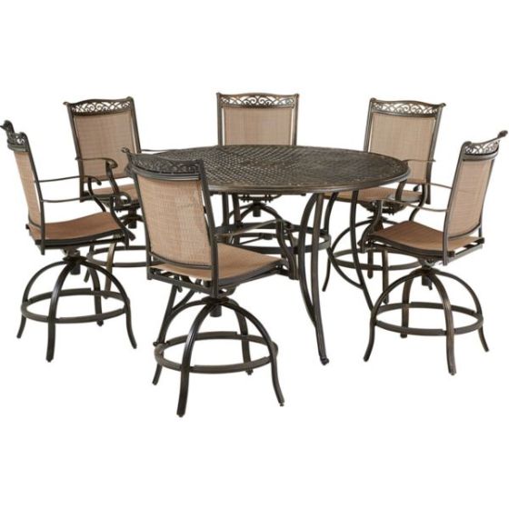 Fontana 7-Piece High-Dining Set with 6 Counter-Height Swivel Chairs and a 60-in. Cast-Top Table