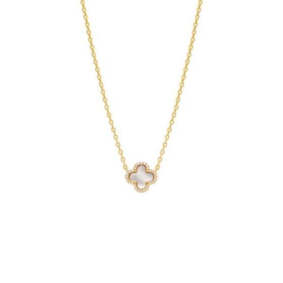Pave Outlined Four Leaf Clover Necklace Size 18
