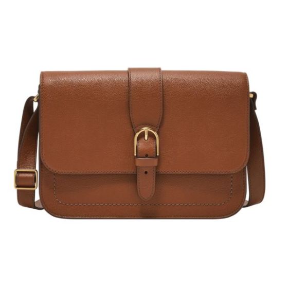Zoey Large Leather Flap Crossbody Brown