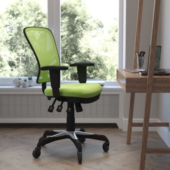 Mid-Back Ergonomic Multifunction Mesh Chair with Polyurethane Wheels-Green
