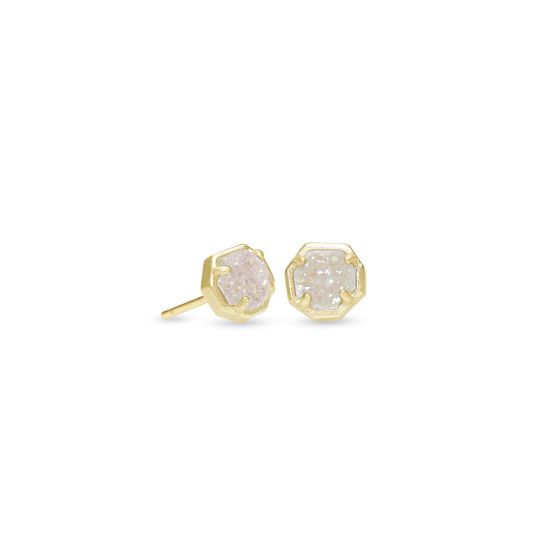 Nola Gold Stud Earrings in Iridescent Drusy