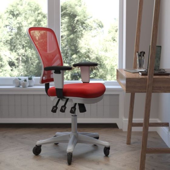 Mid-Back Ergonomic Multifunction Mesh Chair with Polyurethane Wheels-Red