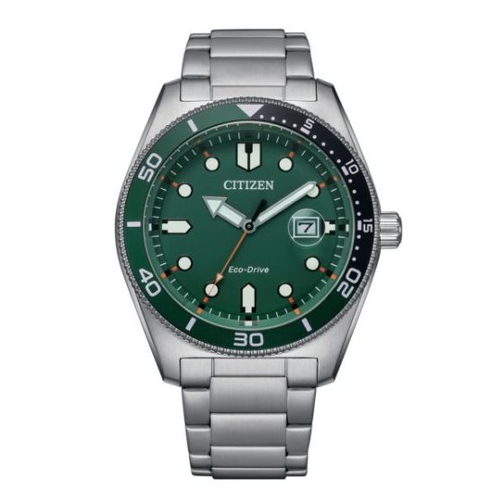 Men's Weekender Eco-Drive Silver-Tone Stainless Steel Watch Green Dial