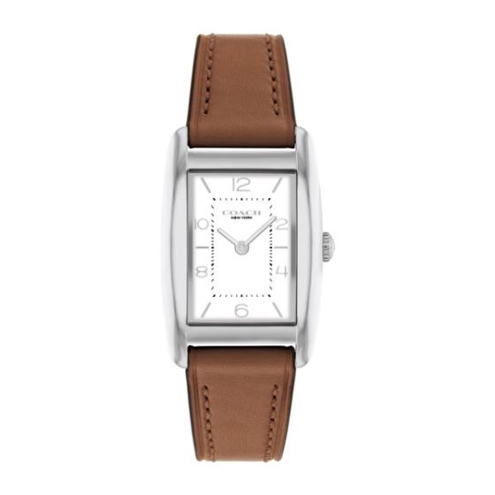 Ladies' Reese Silver Rectangle Brown Leather Strap Watch White Dial