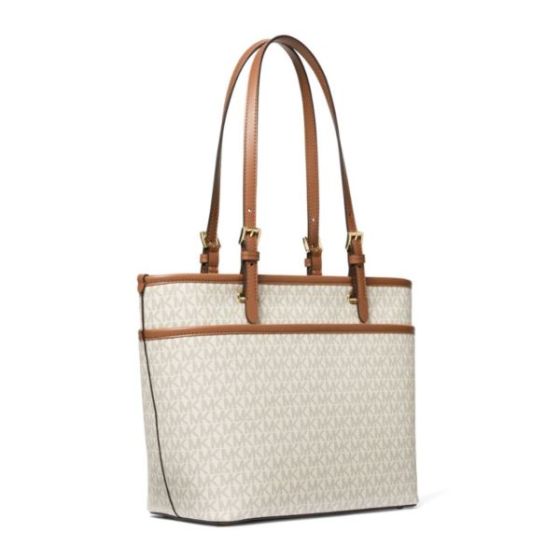 Winston Medium Top Zip Pocket Tote Bag - Vanilla/Acorn