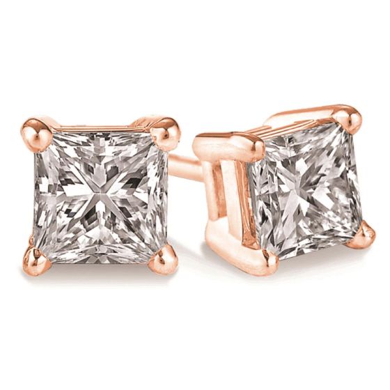 PARIKHS Princess Cut Premium Diamond  Stud 14K Rose Gold 0.12ct IJ Color,SI2 Clarity