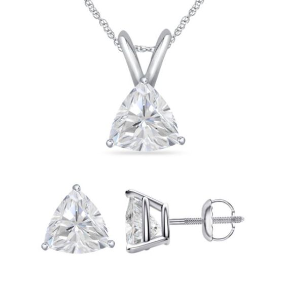 Bright White Pinnacle Trillion shape Lab Grown Diamond Screwback Set, 14K White Gold 1.20ct,GH, VVS