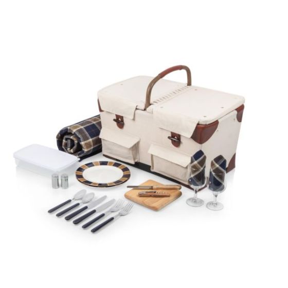 Pioneer Basket - Beige Canvas with Navy Blue & Brown Accents