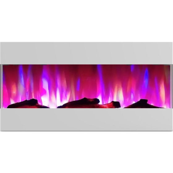42 In. Recessed Wall Mounted Electric Fireplace with Logs and LED Color Changing Display, White