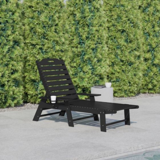 Commercial Grade Outdoor Adjustable Lounge Chair with Cupholder - Gray