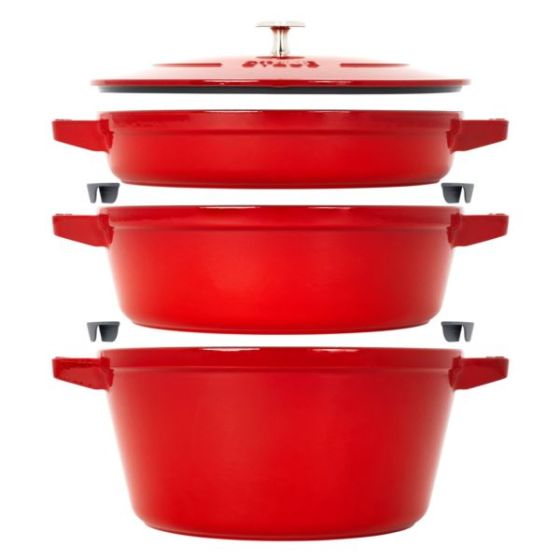 4pc Cast Iron Stackable Cookware Set Cherry