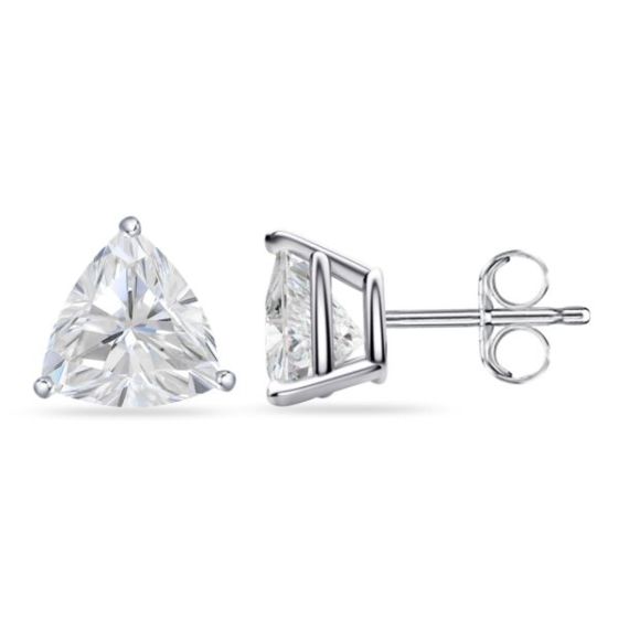 Bright White Pinnacle Trillion Lab Grown Diamond Stud, 14K White Gold 1.20ct,Color-GH,Clarity-VVS