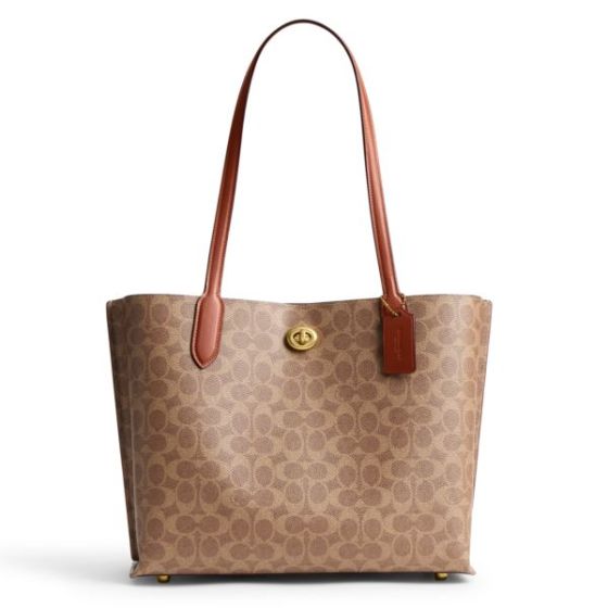Coated Canvas Signature Willow Tote - Tan Caramel/Brass