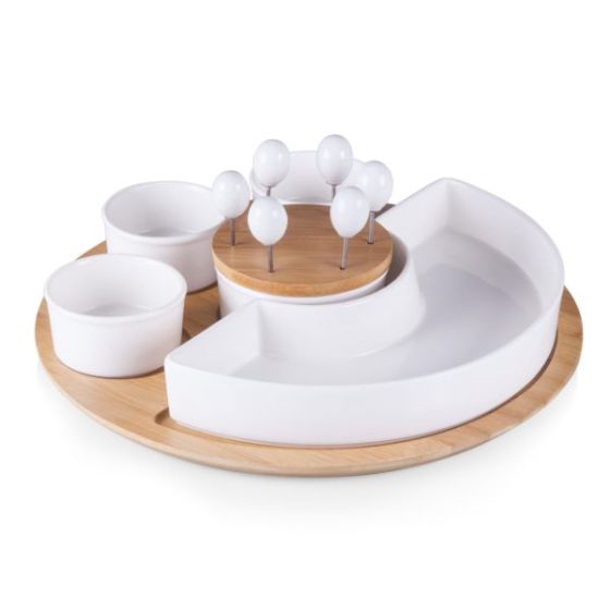 Symphony Appetizer Tray - Bamboo & White Ceramic