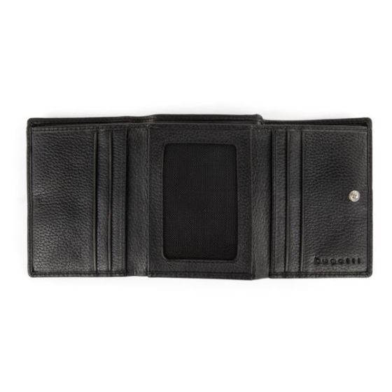 Women's Small Trifold Leather Wallet with Back Zip Pocket (Black)
