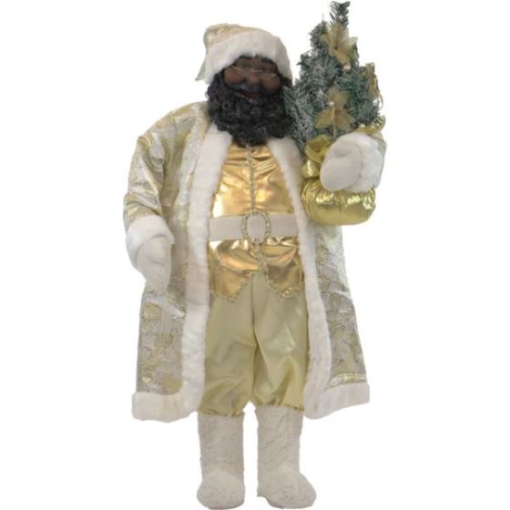 3-Ft. Music and Motion African American Santa Claus with Prelit Christmas Tree, Animated Indoor Holi