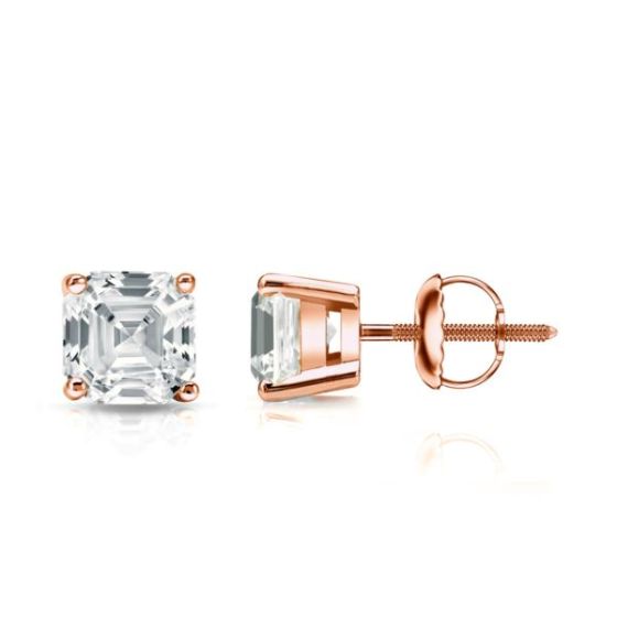 Bright White Pristine Asscher Lab Grown Diamond Screwback Stud in 14K Rose Gold 1.50ct, GH, VS