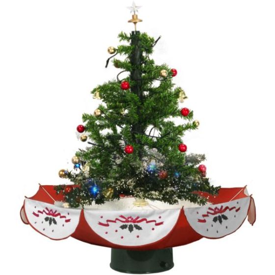 29-In. Musical Snowy Indoor Holiday Decor, Green Christmas Tree with Red Umbrella Base