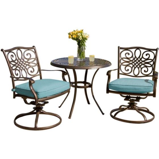 Traditions 3-Piece Bistro Set in Blue with 32 in. Cast-Top Table