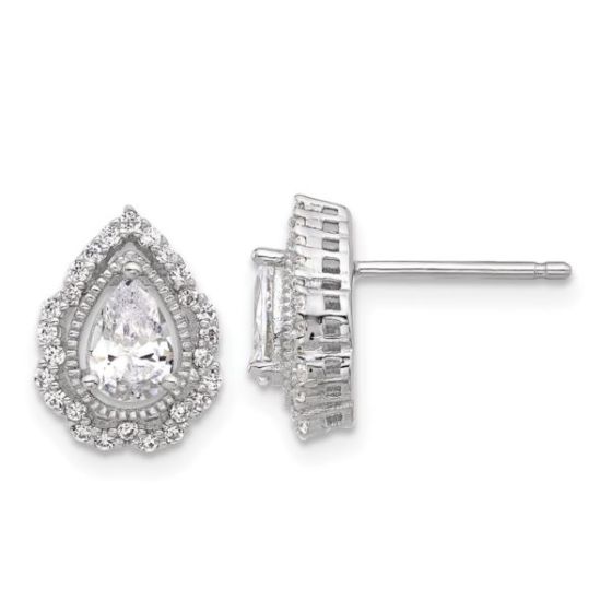 Sterling Silver Cheryl M Rhodium-plated CZ Teardrop Post Earrings