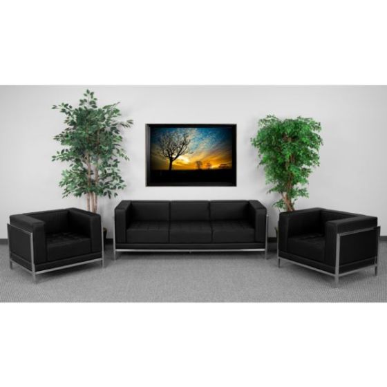 Black LeatherSoft Modular Sofa & Chair Set with Taut Back and Seat
