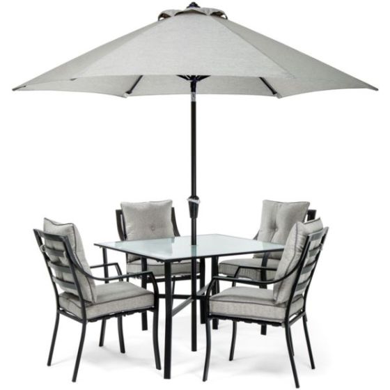 Lavallette 5-Piece Dining Set in Gray with Table Umbrella and Stand