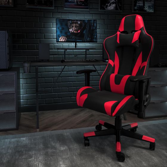 Black Gaming Desk & Chair Set with Cup Holder, Headphone Hook, and Monitor Stand