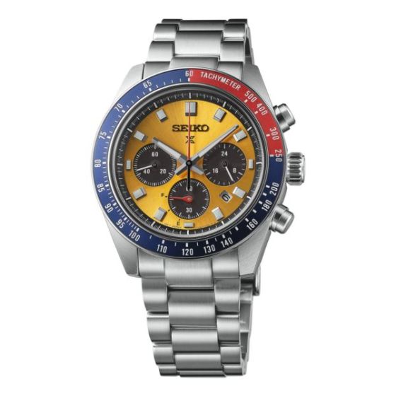 Men's Prospex Speedtimer Solar Chronograph Silver-Tone SS Watch Yellow Dial