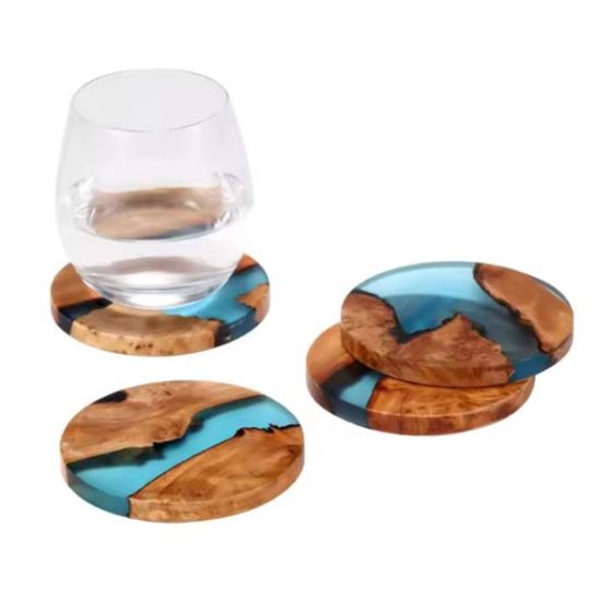 Handmade epoxy resin and wooden coaster set