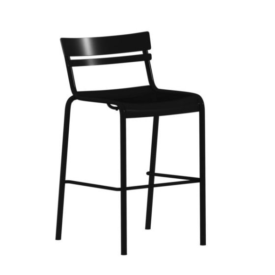 Modern Commercial Grade 2 Slat Indoor/Outdoor Steel Bar Stool in Silver