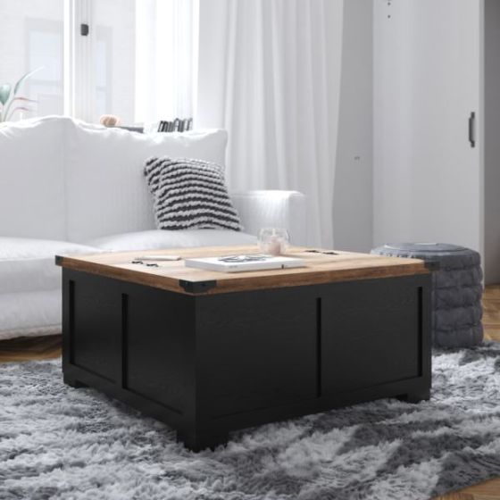 Farmhouse Coffee Table with Hinged Lift Top and Storage in Gray Wash