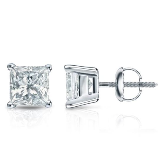 Bright White Pristine Princess cut Lab Grown Diamond Stud in 14K White Gold 1.20ct, GH, VS