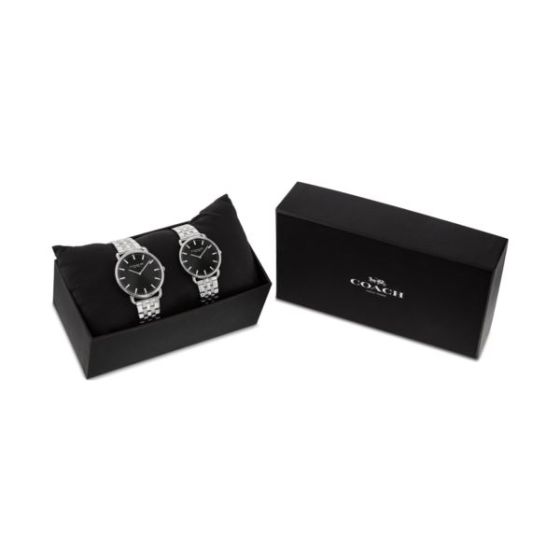 Elliot Silver-Tone Stainless Steel Watch Set Black Dial