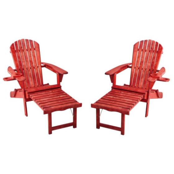 Oceanic Adirondack Chaise Lounge w/Ottoman & Beverage Holder, Set of 2 - Red