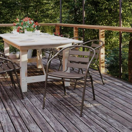 Bronze Metal Restaurant Stack Chair with Curved Back and Metal Slats