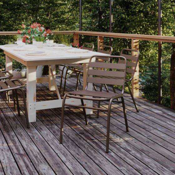 Commercial Bronze Indoor-Outdoor Restaurant Stack Chair with Triple Slat Back