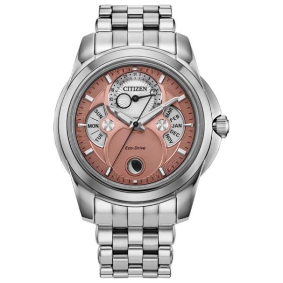 Men's Calendrier Stainless Steel Bracelet watch, Salmon dial