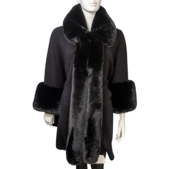 Ruana w/ Faux Mink Trim and Cuffs