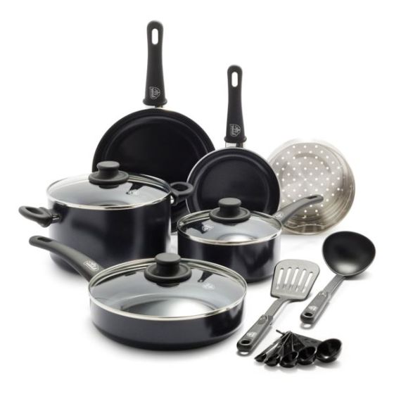 Soft Grip 12pc Healthy Ceramic Nonstick Cookware Set Black