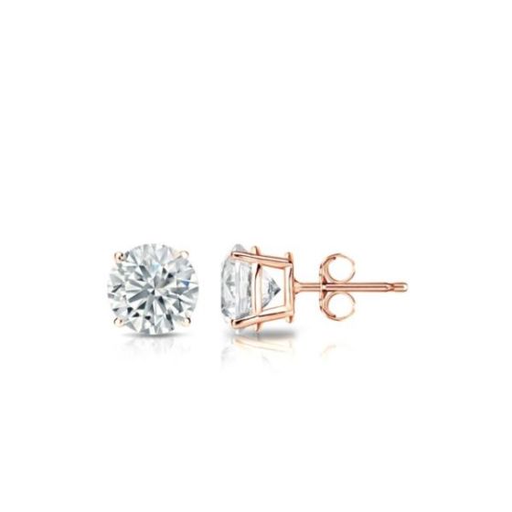 Bright White Round Lab Grown Diamond Stud in 14K Rose Gold 0.50ct, Color-FG, Clarity-VVS