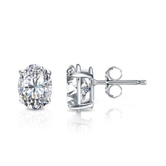 Bright White Pristine Oval Lab Grown Diamond Stud in 14K White Gold 1.20ct, Color-GH,Clarity-VS