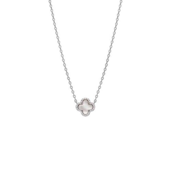 Pave Outlined Four Leaf Clover Necklace Size 18