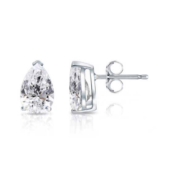 Bright White Pristine Pear Lab Grown Diamond Stud in 14K White Gold 1.00ct, Color-GH,Clarity-VS