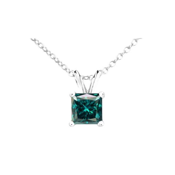 PARIKHS Blue Princess cut AA Quality Diamond Pendant in 10K White Gold, 0.08ct