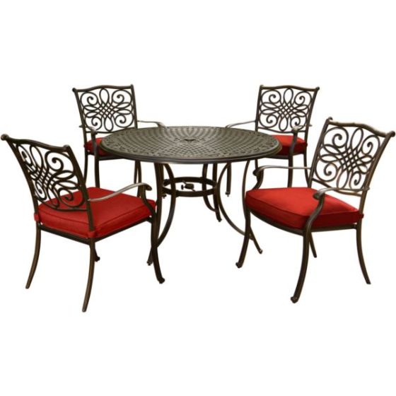 Traditions 5-Piece Dining Set in Red with 48 In. Cast-top Table and Four Dining Chairs