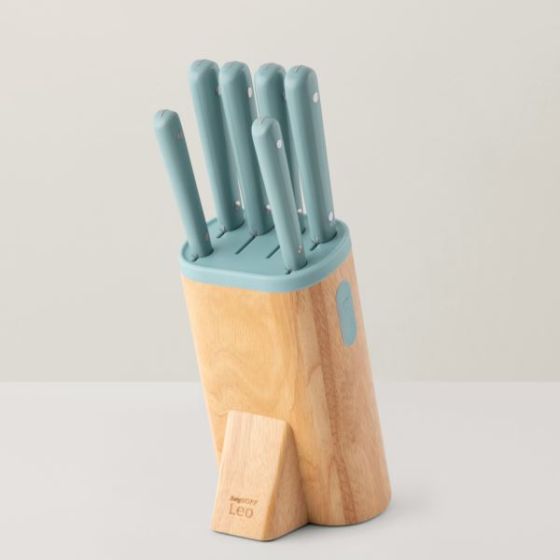 Leo Slate 7pc Knife Block Set, Sage